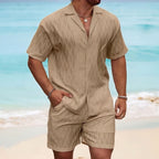 Men's Summer Textured Waffle Knit Shirt & Shorts Set