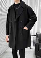 Men's British Style Wool Blend Overcoat - Long Loose-Fit Trench Coat for Autumn