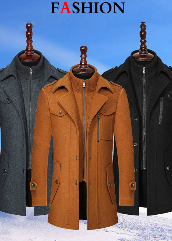 Men’s Winter Wool Blend Double‑Collar Overcoat – Business & Everyday Cold‑Weather Coat