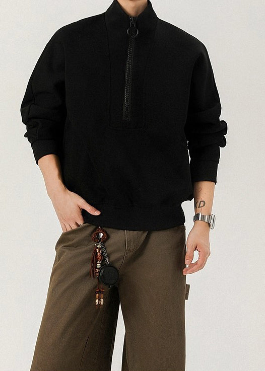 Men’s Oversized Half-Zip Stand Collar Sweatshirt – Streetwear High Street Winter Pullover