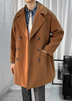 Men's British Style Wool Blend Overcoat - Long Loose-Fit Trench Coat for Autumn