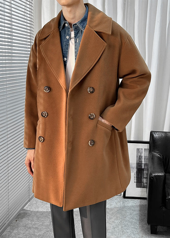 Men's British Style Wool Blend Overcoat - Long Loose-Fit Trench Coat for Autumn