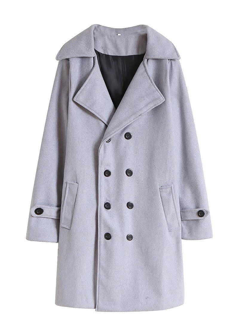 Men’s Classic Double-Breasted Wool Blend Overcoat – Mid-Length Tailored Winter Trench