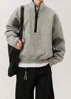 Men’s Oversized Half-Zip Stand Collar Sweatshirt – Streetwear High Street Winter Pullover