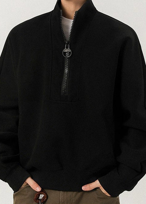 Men’s Oversized Half-Zip Stand Collar Sweatshirt – Streetwear High Street Winter Pullover