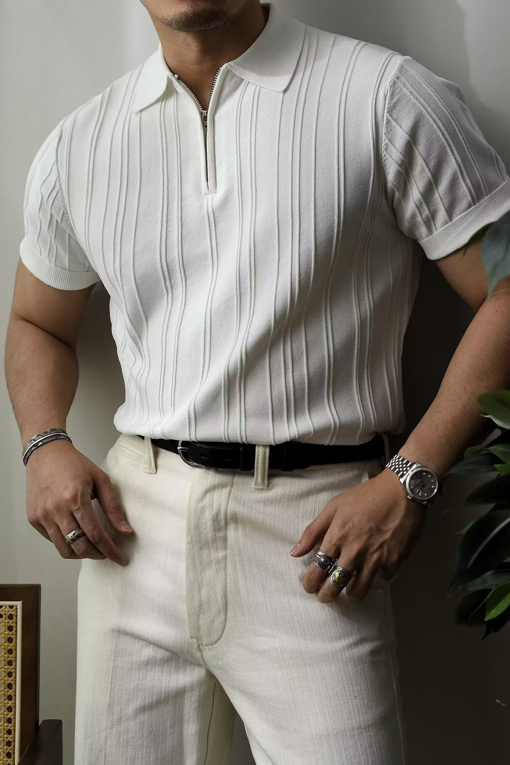 Men's Business Casual Half-Zip Knitted Short Sleeve Polo
