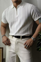 Men's Business Casual Half-Zip Knitted Short Sleeve Polo