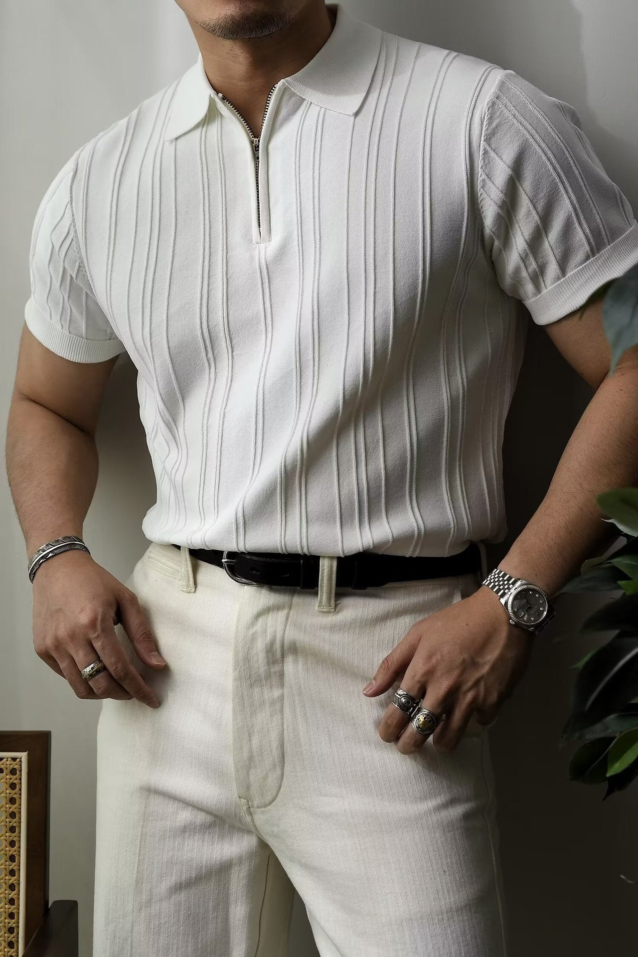 Men's Business Casual Half-Zip Knitted Short Sleeve Polo