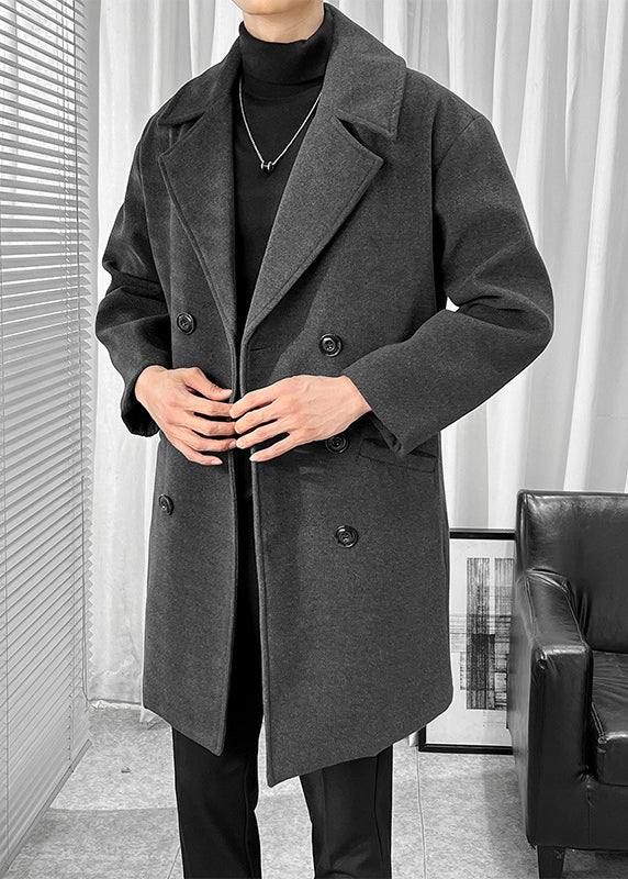 Men's British Style Wool Blend Overcoat - Long Loose-Fit Trench Coat for Autumn