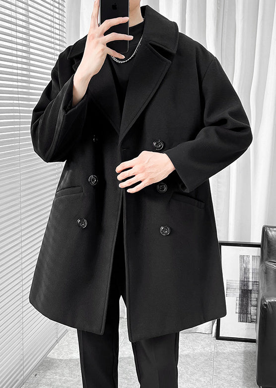 Men's British Style Wool Blend Overcoat - Long Loose-Fit Trench Coat for Autumn