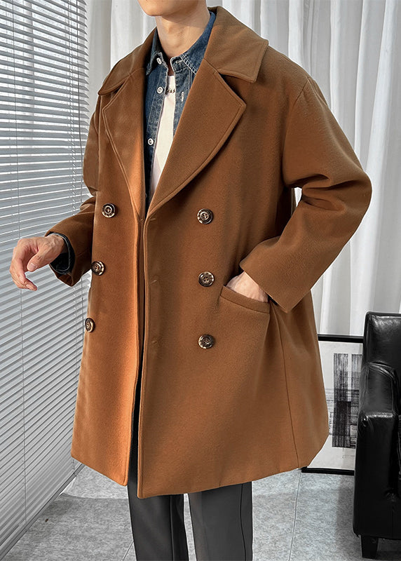 Men's British Style Wool Blend Overcoat - Long Loose-Fit Trench Coat for Autumn