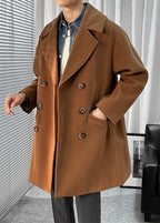 Men's British Style Wool Blend Overcoat - Long Loose-Fit Trench Coat for Autumn