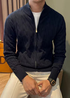 Men’s Textured Half-Zip Knit Cardigan – Elegant Urban Style for Fall & Winter