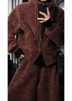 Vintage Vibes Chunky Knit Co-ord Set - Hooded Sweater & Wide Leg Pants