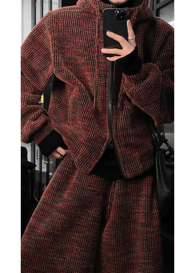 Vintage Vibes Chunky Knit Co-ord Set - Hooded Sweater & Wide Leg Pants