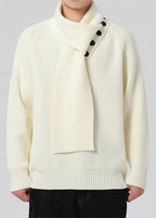 Men’s Buttoned Scarf-Collar Knit Sweater