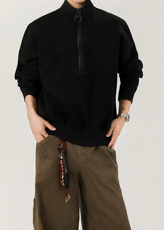 Men’s Oversized Half-Zip Stand Collar Sweatshirt – Streetwear High Street Winter Pullover