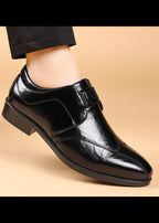 Men’s Embossed Leather Loafers – Slip-On Business Dress Shoes with Embroidered Detail