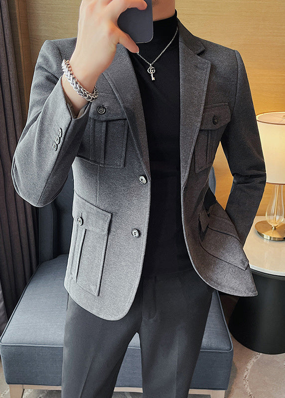 Men’s Wool-Blend Short Coat – Fall/Winter Korean Style Casual Tailored Jacket