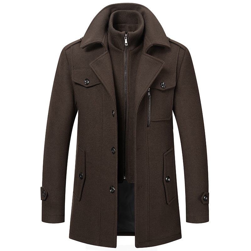 Men’s Winter Wool Blend Double‑Collar Overcoat – Business & Everyday Cold‑Weather Coat