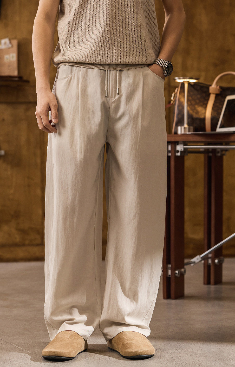Men's Old Money Lyocell Tencel Straight-Leg Casual Trousers