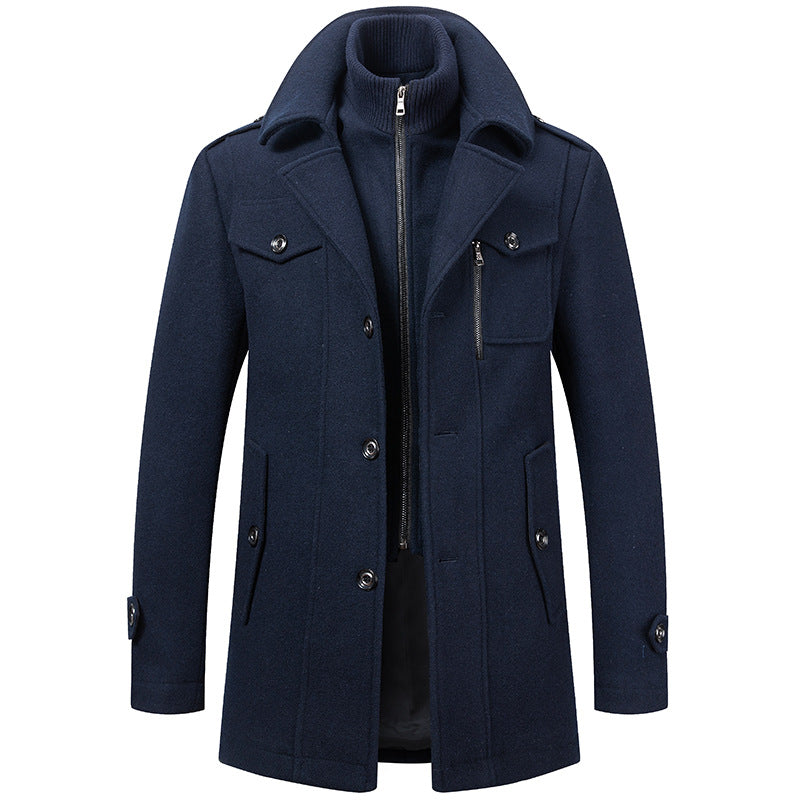 Men’s Winter Wool Blend Double‑Collar Overcoat – Business & Everyday Cold‑Weather Coat