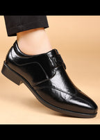 Men’s Embossed Leather Loafers – Slip-On Business Dress Shoes with Embroidered Detail