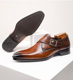 Square-Toe Genuine Leather Monk Shoes