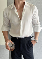 Men’s Luxury Textured Stripe Dress Shirt – Designer Pleated Slim Fit Long Sleeve Shirt