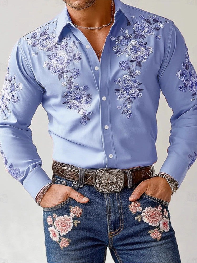 Men's Western Floral Heritage Slim-Fit Shirt - Premium 4-Way Stretch