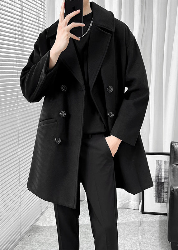 Men's British Style Wool Blend Overcoat - Long Loose-Fit Trench Coat for Autumn