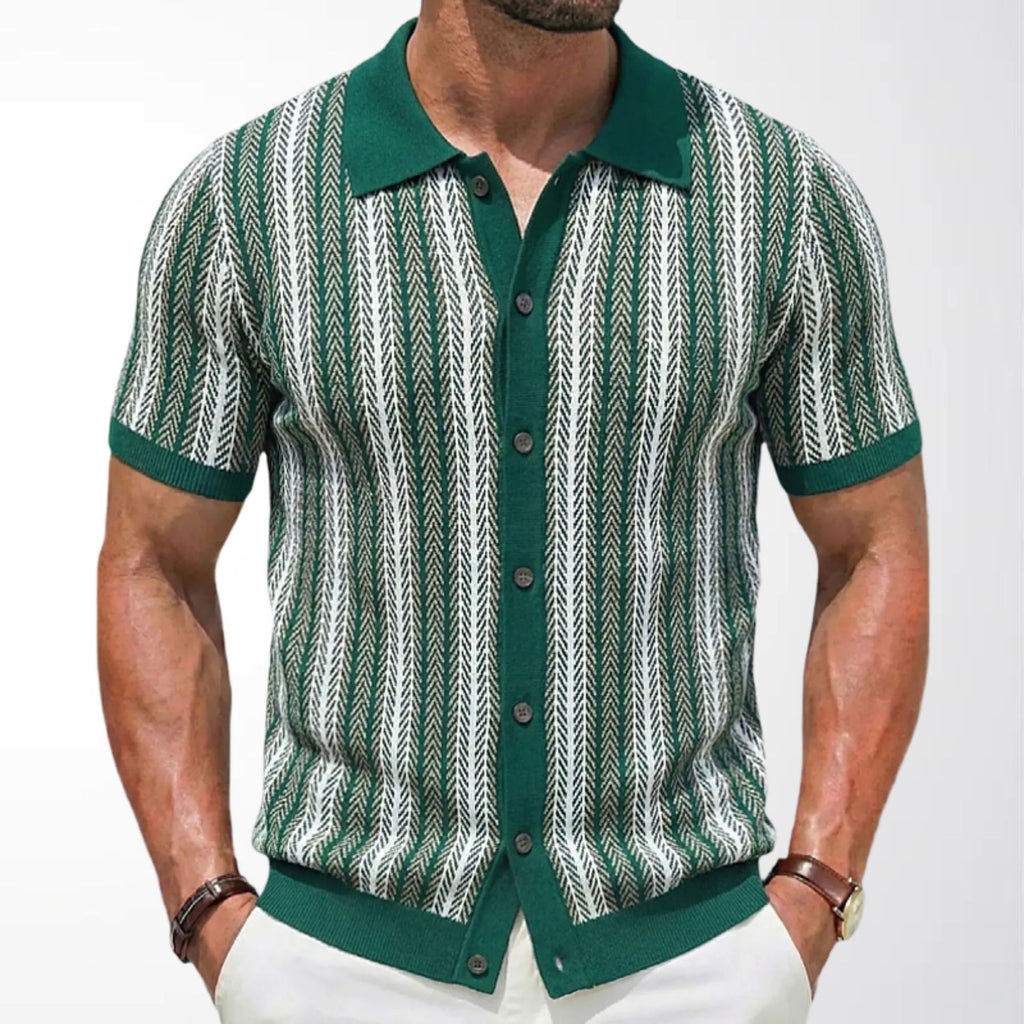 Men's Vintage Vertical Striped Knit Short Sleeve Cardigan