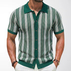 Men's Vintage Vertical Striped Knit Short Sleeve Cardigan