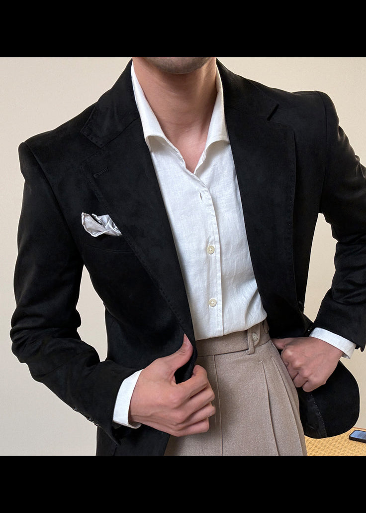 Men’s Vintage Suede Blazer – Slim Fit Business Casual Neapolitan Jacket