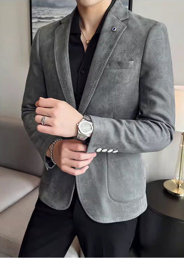Men’s Premium Suede Texture Single-Breasted Blazer – Elegant One-Button Business Casual