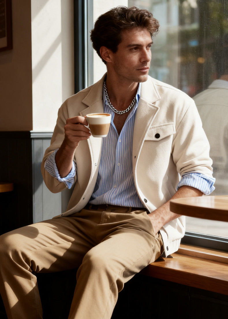 Men’s Casual Wool-Blend Relaxed Fit Overshirt Jacket – Soft Handle, Structured Look, Everyday Warmth