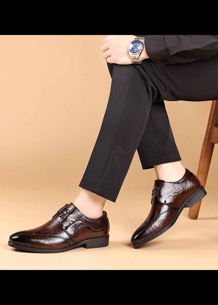 Men’s Embossed Leather Loafers – Slip-On Business Dress Shoes with Embroidered Detail