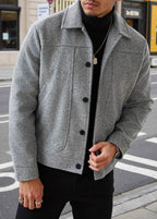 Men’s Retro Wool-Blend Button Jacket – Classic Lapel, Short Vintage Coat for Spring & Fall