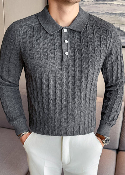 Men's "Old Money" Aesthetic Polo-Collar Cable Knit Sweater - Premium Merino Wool Blend
