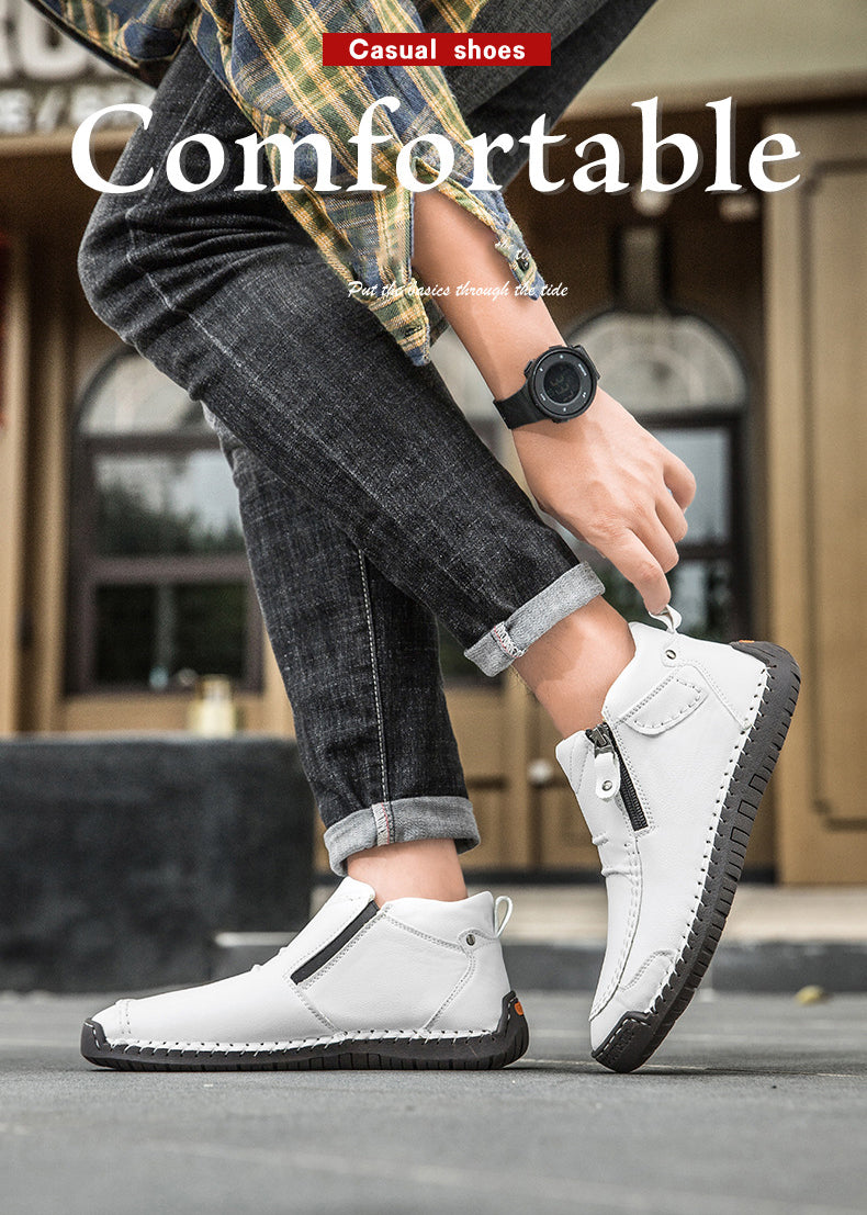 Men‘s Slip-On Leather Martin Boots – Round Toe, Casual, Breathable & Durable