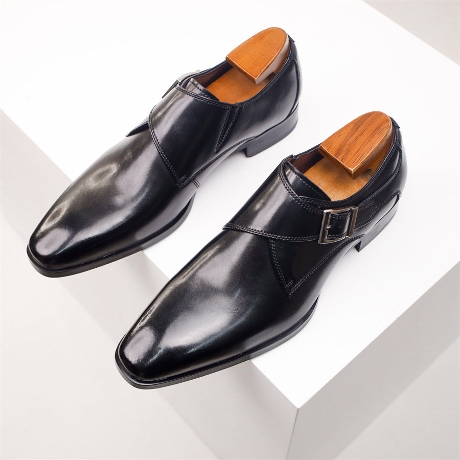 Square-Toe Genuine Leather Monk Shoes