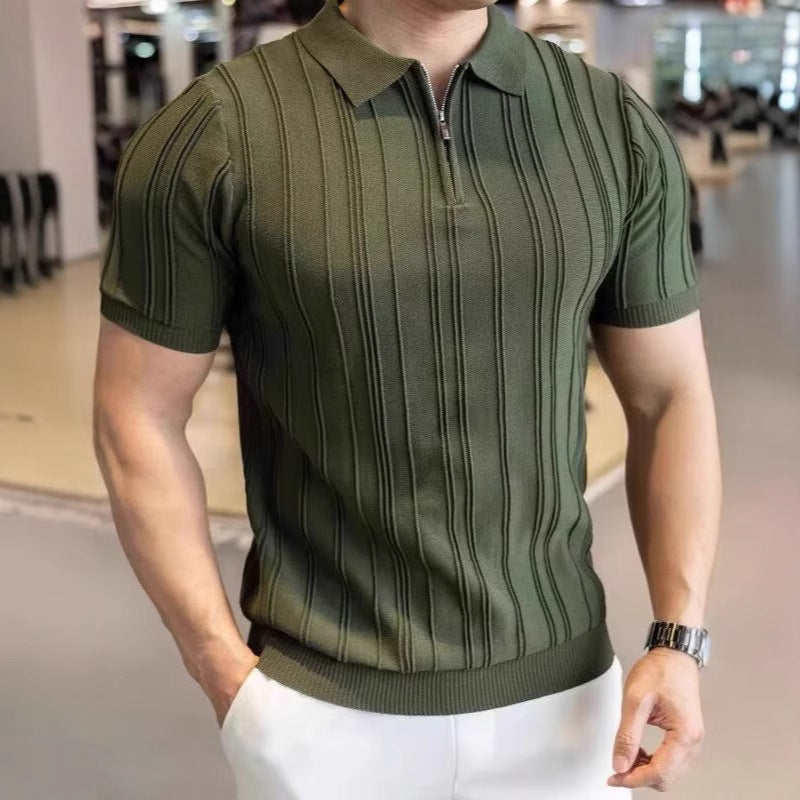 Men's Business Casual Half-Zip Knitted Short Sleeve Polo