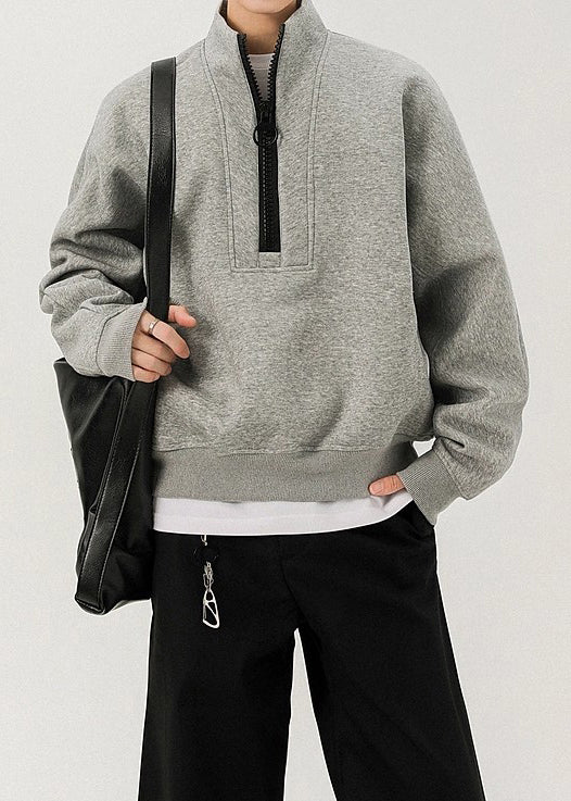 Men’s Oversized Half-Zip Stand Collar Sweatshirt – Streetwear High Street Winter Pullover