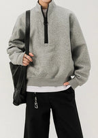 Men’s Oversized Half-Zip Stand Collar Sweatshirt – Streetwear High Street Winter Pullover