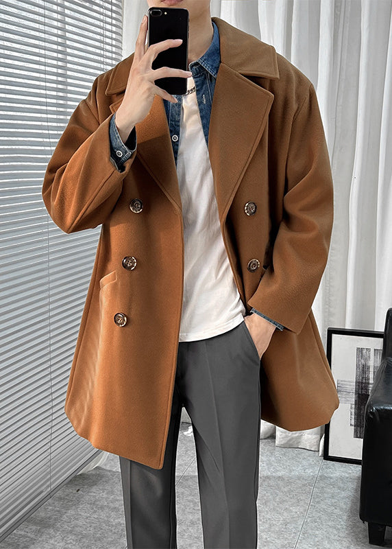 Men's British Style Wool Blend Overcoat - Long Loose-Fit Trench Coat for Autumn