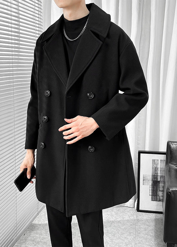 Men's British Style Wool Blend Overcoat - Long Loose-Fit Trench Coat for Autumn
