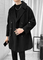 Men's British Style Wool Blend Overcoat - Long Loose-Fit Trench Coat for Autumn