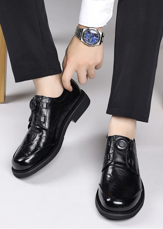 Men’s Genuine Leather Dress Shoes with Rotary Buckle — Business & Casual Oxford Style