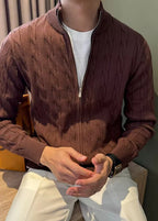 Men’s Textured Half-Zip Knit Cardigan – Elegant Urban Style for Fall & Winter