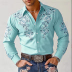 Men's Western Floral Heritage Slim-Fit Shirt - Premium 4-Way Stretch